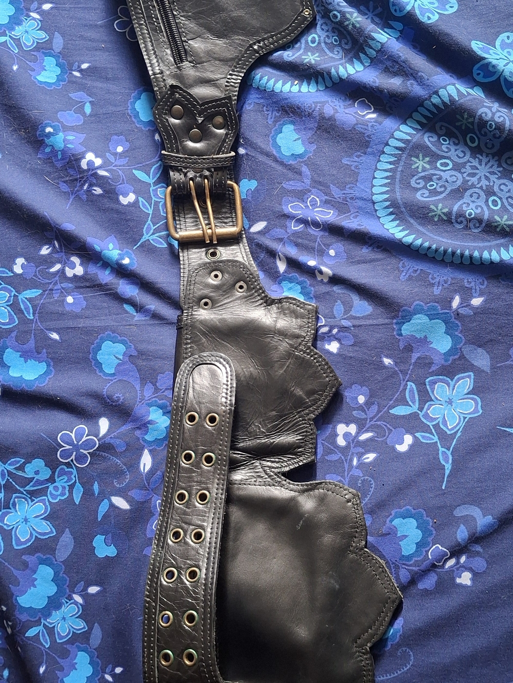 Black Leather Wide Waist Belt with Brass Buckle